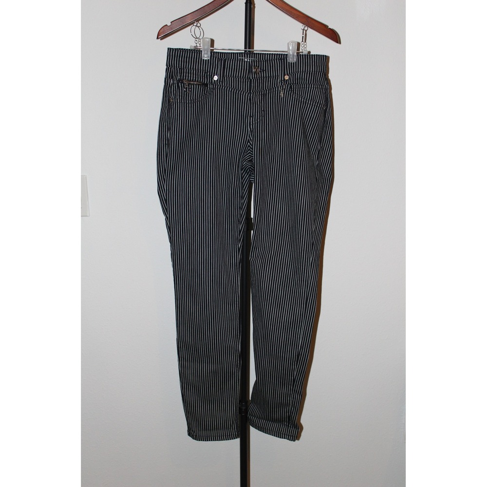 MAC Rich Jeans Slim Pinstripe Womens Black White Striped Slim Fit Denim US 8